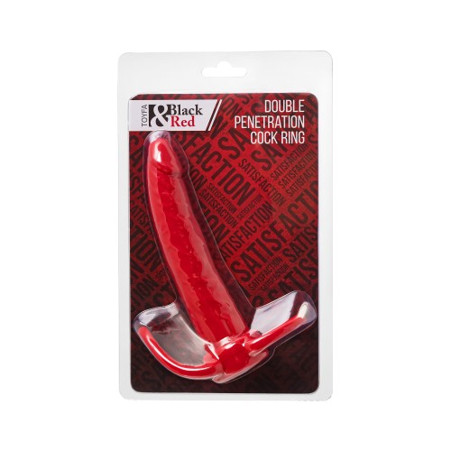 Красная насадка на пенис для двойного проникновения Black&Red - 16,5 см.