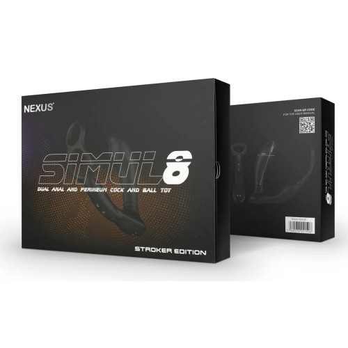Черный вибромассажер простаты Nexus Simul8 Stroker Edition с кольцами для пениса и мошонки