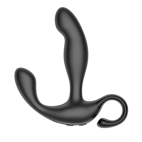 Черный вибромассажер простаты с эффектом фингеринга и пультом ДУ