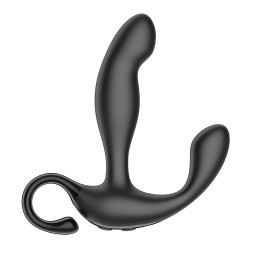Черный вибромассажер простаты с эффектом фингеринга и пультом ДУ