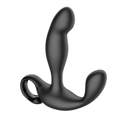 Черный вибромассажер простаты с эффектом фингеринга и пультом ДУ