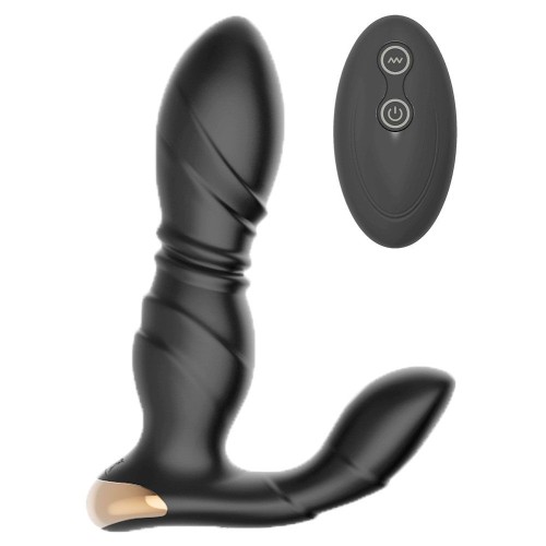 Черный L-образный вибромассажер простаты с пультом ДУ