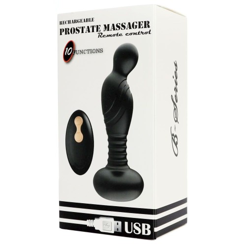 Черный массажер простаты с вибрацей и возвратно-поступательными движениями