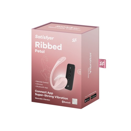 Розовое виброяйцо Ribbed Petal с пультом ДУ