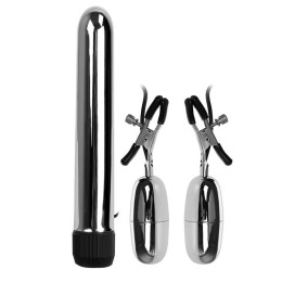 Набор из вибратора и вибростимуляторов для груди Turbo NippleClamps