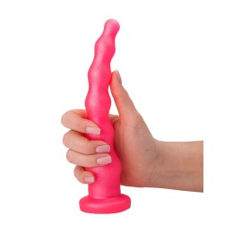 Розовый удлинённый анальный стимулятор с шариками - 22 см.